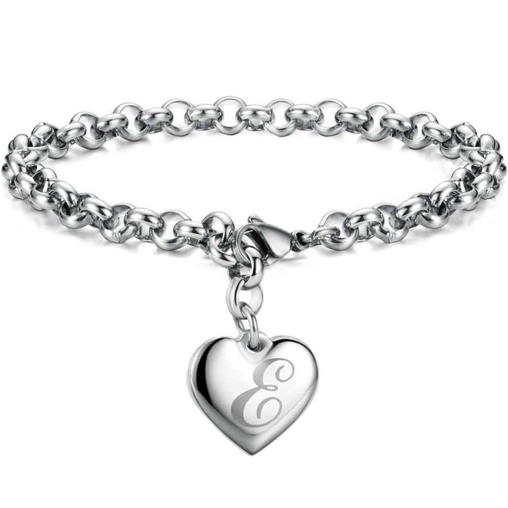 ❤️Letter E Silver Heart Initial Charm Bracelet
